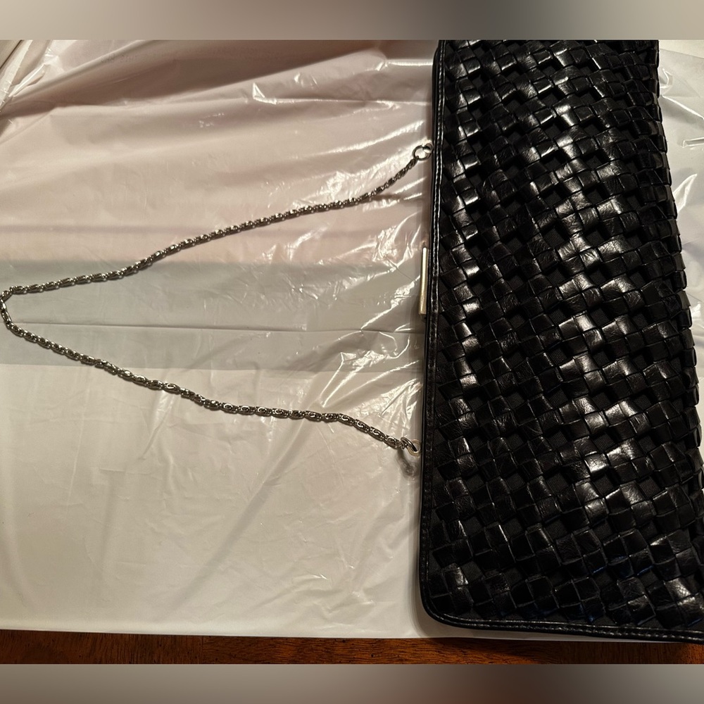 Black Woven Rectangular Shape Leather Handbag W/C… - image 2